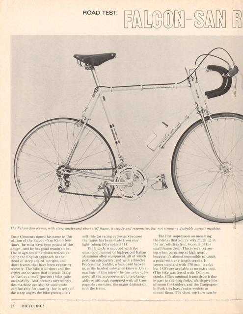 <------ Bicycling Magazine 11-1972 ------> Falcon San Remo