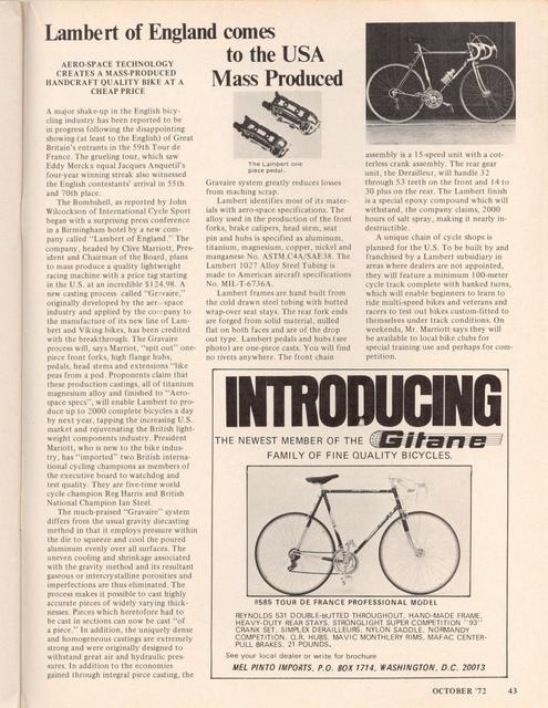 <------ Bicycling Magazine 10-1972 ------> Lambert