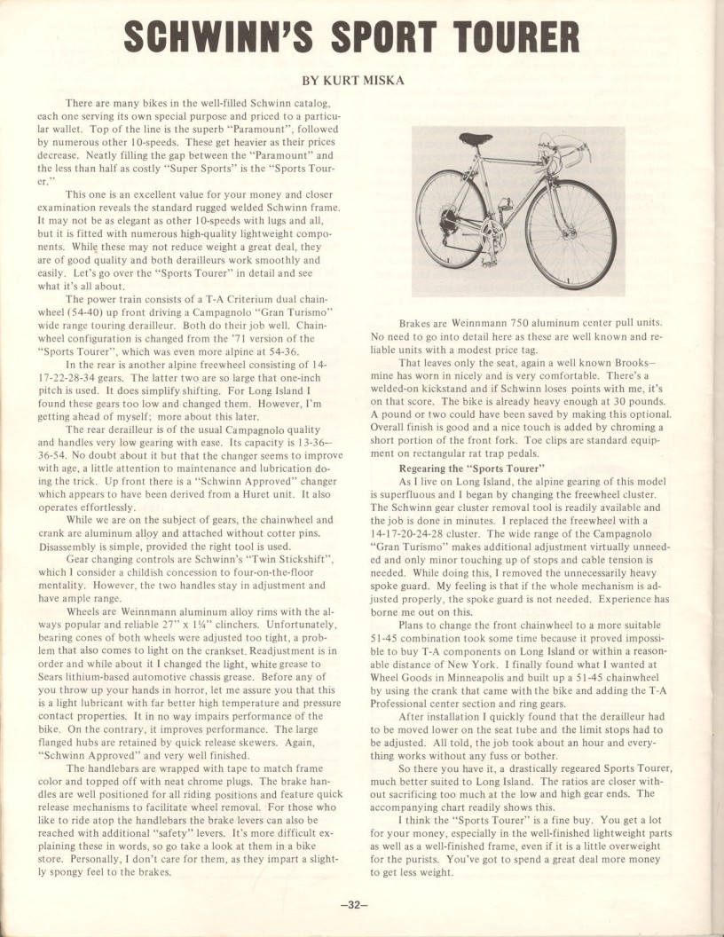 <---------- Bike World 08-1972 ----------> Schwinn Sport Tourer