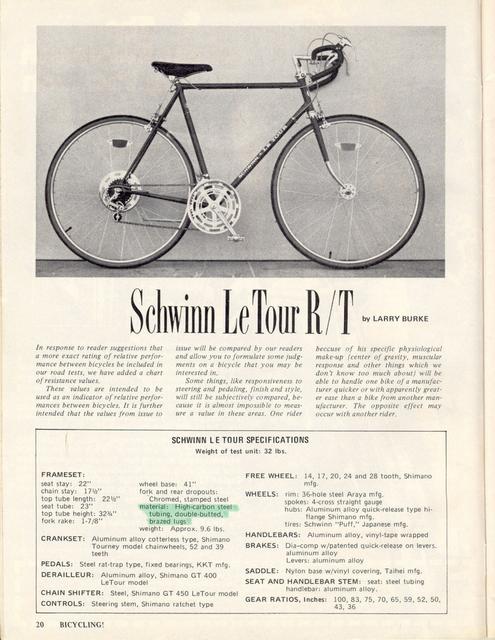 <------ Bicycling Magazine 06-1974 ------> Schwinn Le Tour