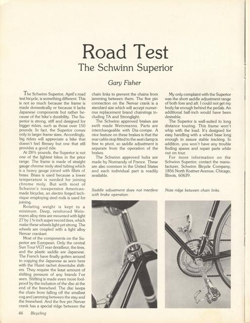 <------ Bicycling Magazine 04-1978 ------> Schwinn Superior