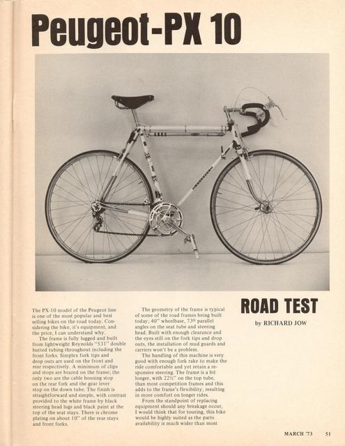 <------ Bicycling Magazine 03-1973 ------> Peugeot PX-10