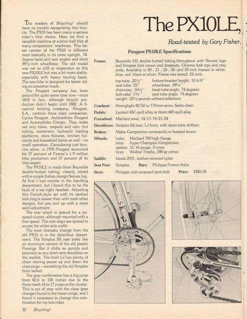 <------ Bicycling Magazine 12-1977 ------> Peugeot PX-10LE