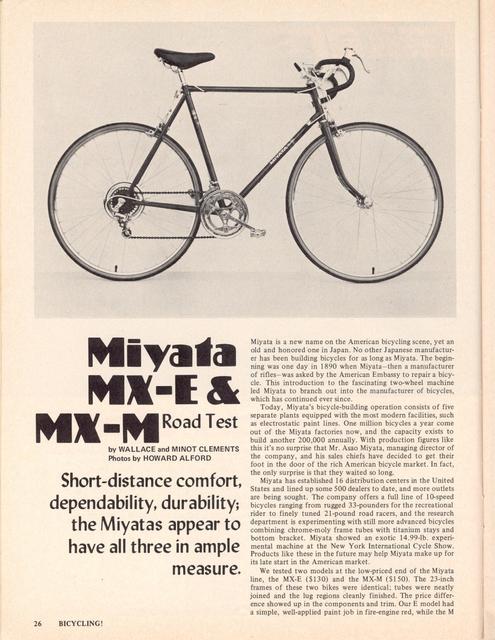 <------ Bicycling Magazine 04-1975 ------> Miyata Model MX-E / Model MX-M