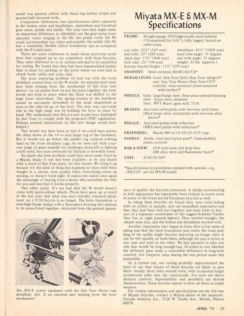<------ Bicycling Magazine 04-1975 ------> Miyata Model MX-E / Model MX-M