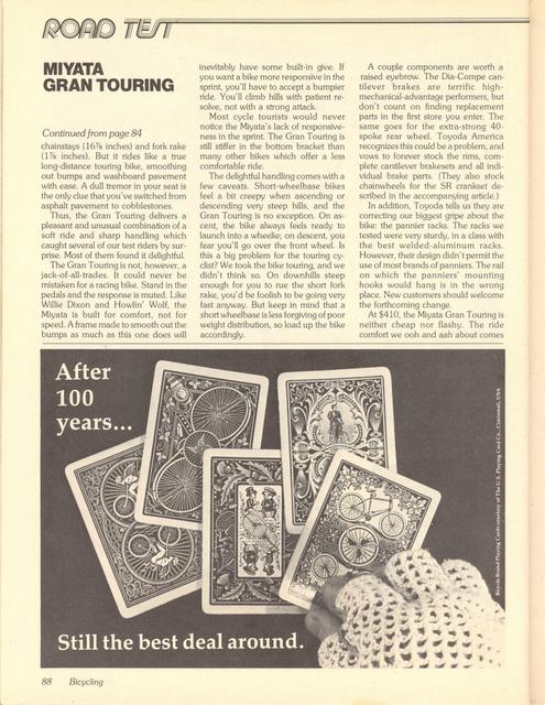 <------ Bicycling Magazine 03-1980 ------> Miyata Gran Touring