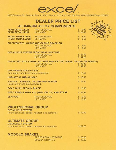 Excel dealer price list / order form (03-1984)