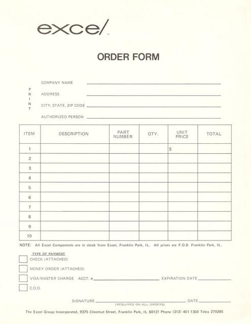 Excel dealer price list / order form (03-1984)
