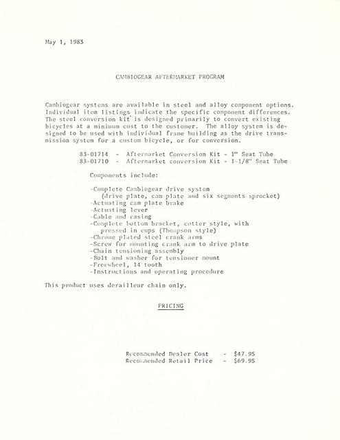 Excel Cambiogear dealer package / order form (05-1983)