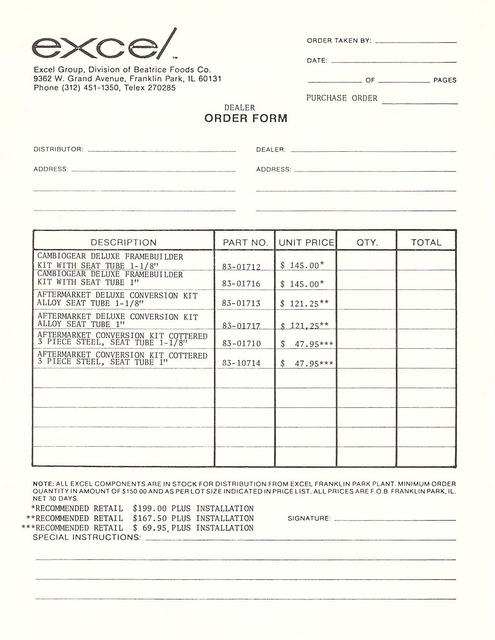 Excel Cambiogear dealer package / order form (05-1983)