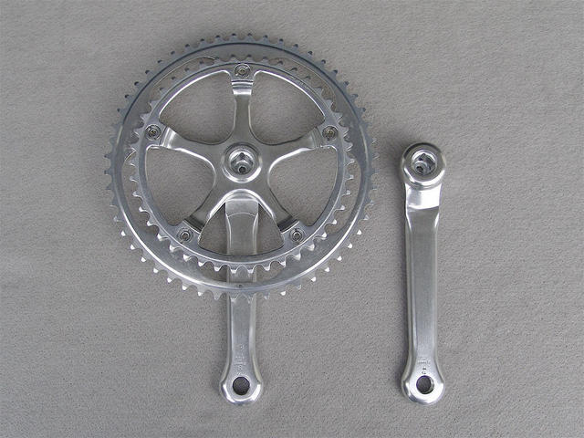 <------------------ SOLD ------------------> Stronglight 107 crankset - 42/52 double - 144 mm BCD (USED)