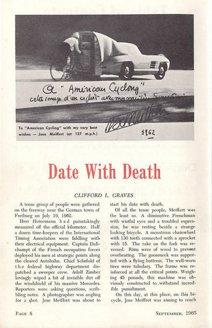 <------- American Cycling 09-1965 -------> Date With Death:  Jose Meiffret