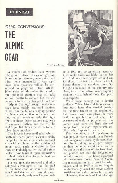 <------- American Cycling 06-1965 -------> Gear Conversions:  The Alpine Gear