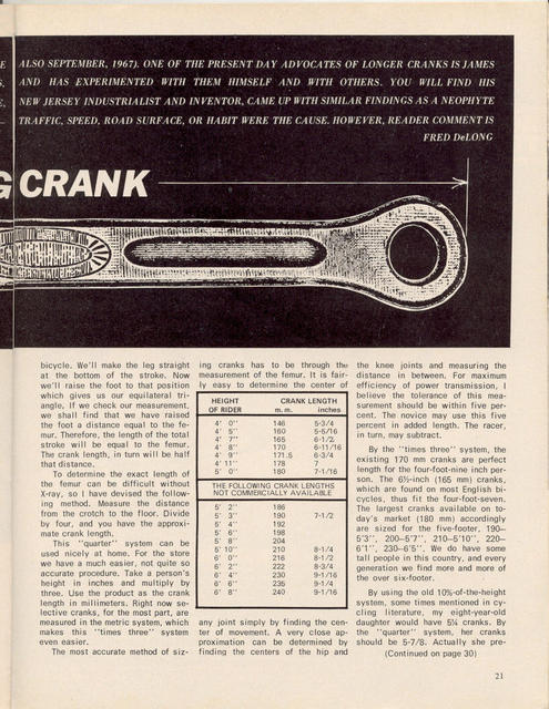 <------- Bicycling Magazine 08-1969 -------> The Long Crank