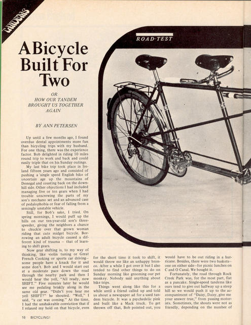 <------ Bicycling Magazine 11-1969 ------> Gitane Europa Tandem