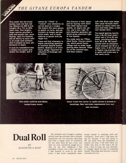 <------ Bicycling Magazine 11-1969 ------> Gitane Europa Tandem