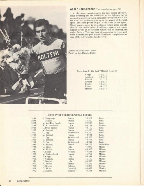 <------ Bicycling Magazine 07-1974 ------> Merckx Hour Record Colnago