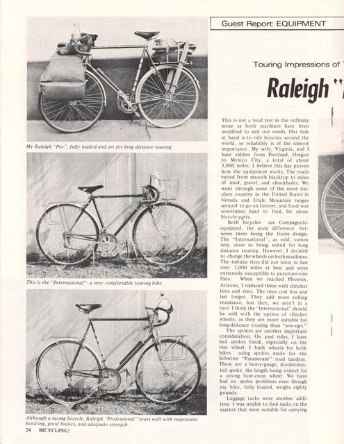 <------ Bicycling Magazine 04-1972 ------> Raleigh International / Professional