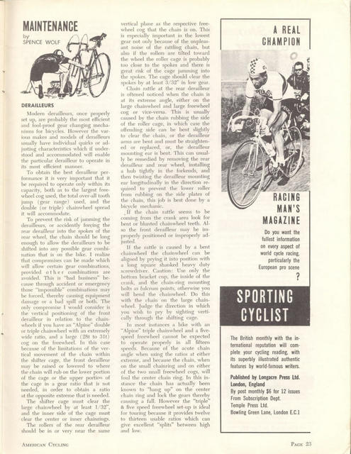 <------- American Cycling 11-1966 -------> Maintenance:  Derailleurs (Part 1)