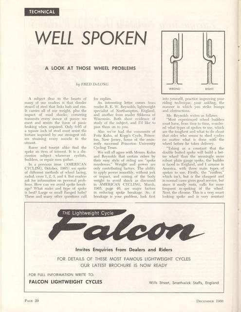 <------- American Cycling 12-1966 -------> Well Spoken:  A Look At Those Wheel Problems