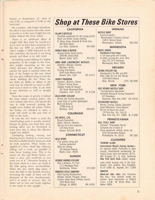<------- American Cycling 09-1968 -------> Brakes & Braking:  Weight Shifting & Skidding