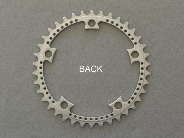 <------------------ SOLD ------------------> Stronglight model 105 bis chain ring - 38 tooth - 122 mm BCD (USED)