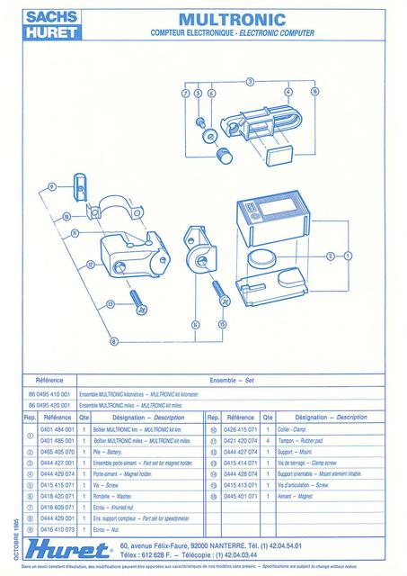 Sachs Huret catalog - Product Sheets (1985)