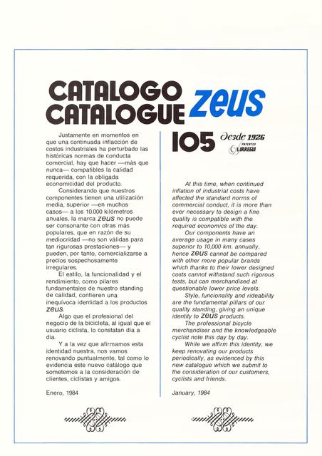 Zeus catalog # 105 (1984)