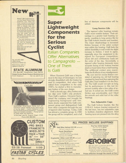 <------ Bicycling Magazine 09-1979 ------> Super Lightweight Components - Galli