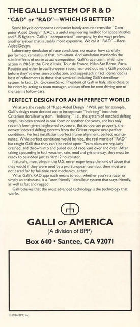 Galli derailleur brochure (1986)