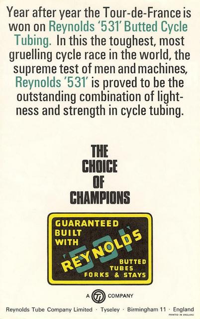 Reynolds 531 advertising card (1971)