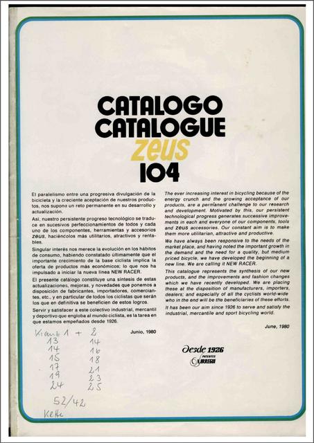 Zeus catalog # 104 (1980)