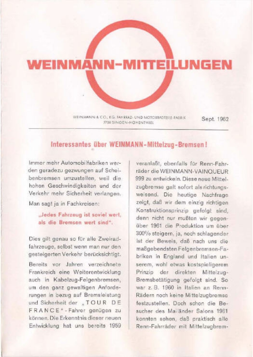 Weinmann 801 / 951 brake caliper instructions (09-1962)