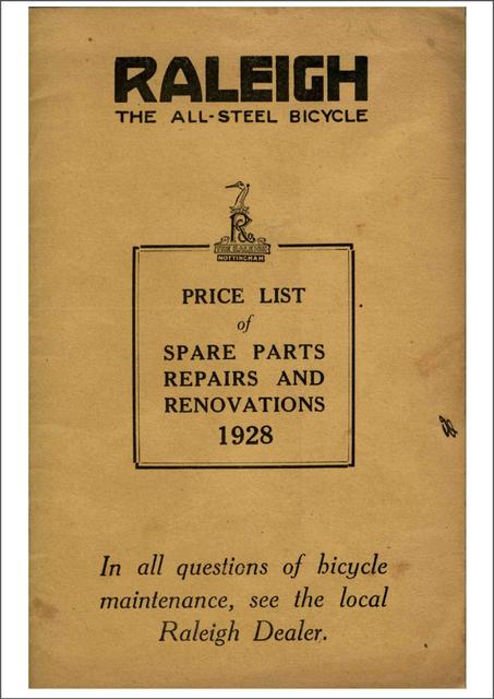 Raleigh spares price list (1928)