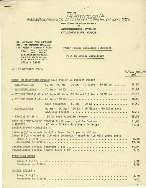 Huret price list (11-1970)
