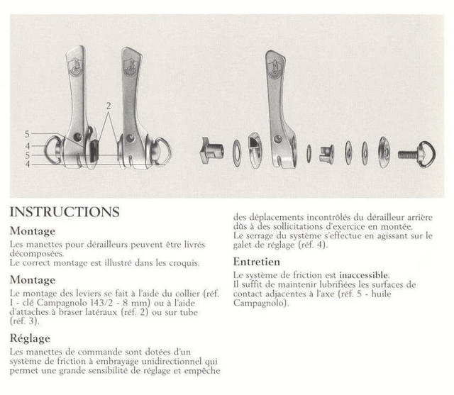 Campagnolo Record shift levers instructions (1987)