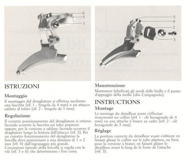Campagnolo Record front derailleur instructions (1987)