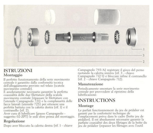 Campagnolo Record bottom bracket instructions (1987)