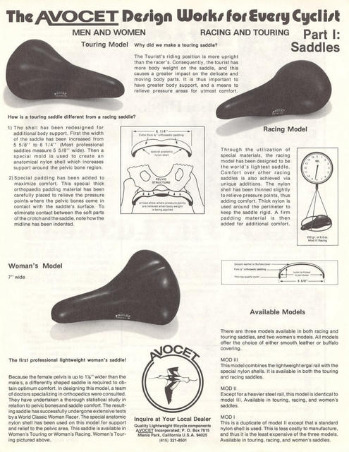 Avocet Racing / Touring / Women's saddle advertisement (03-1977)