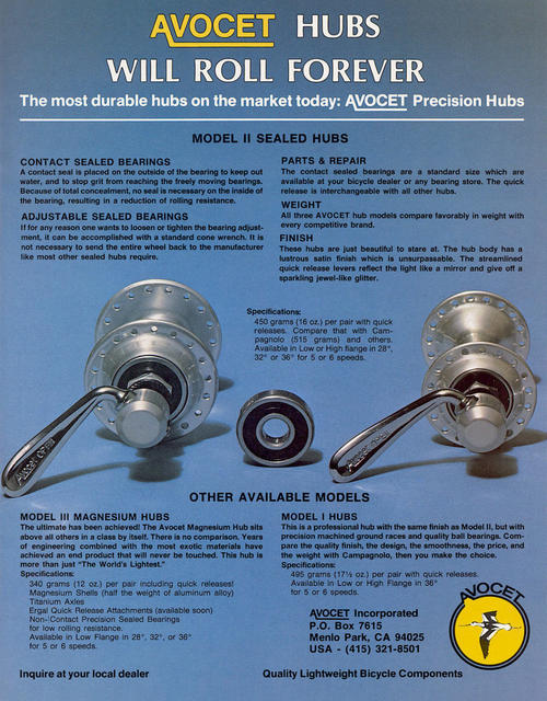 Avocet models I, II, III hubs advertisement (09-1977)