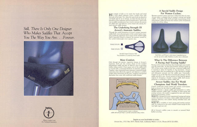 Avocet Racing / Touring / Women's saddle advertisement (07-1980)