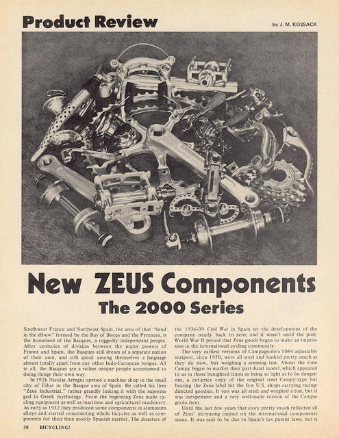 <------ Bicycling Magazine 09-1975 ------> New Zeus Components:  The 2000 Series