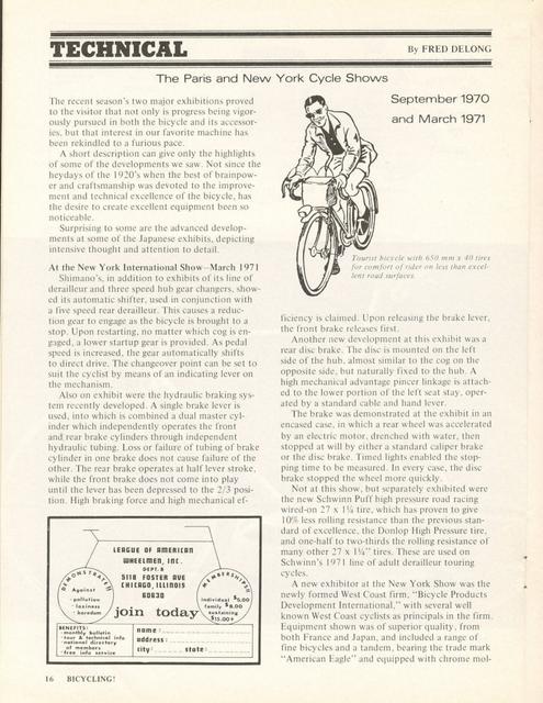 <------ Bicycling Magazine 06-1971 ------> 1970 Paris Salon de Bicyclette / 1971 New York City Cycle Show