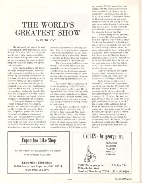 <---------- Bike World 12-1972 ----------> 1972 Paris Show Salon de Bicyclette