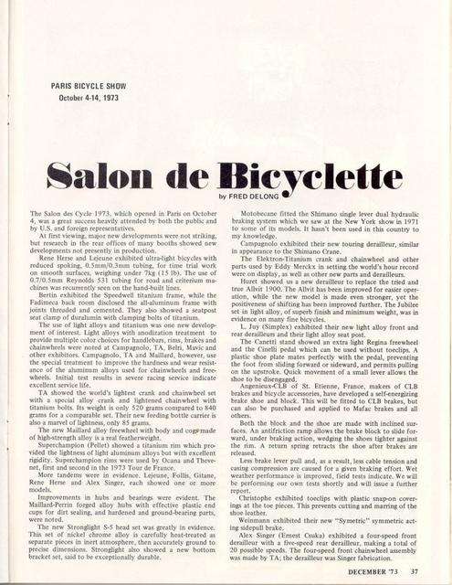 <------ Bicycling Magazine 12-1973 ------> 1973 Paris Show Salon de Bicyclette - Part 1