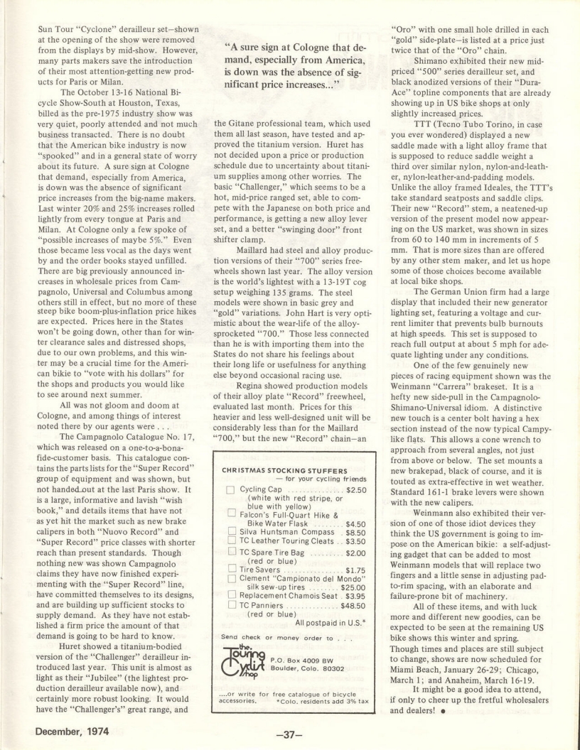 <-------- Bike World 12-1974 --------> 1974 Cologne Bicycle Show