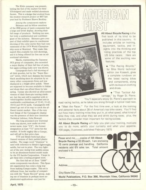 <---------- Bike World 04-1975 ----------> 1975 New York City Cycle Show