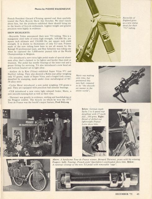 <------ Bicycling Magazine 12-1975 ------> 1975 Paris Salon de Bicyclette