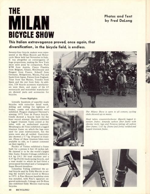 <------ Bicycling Magazine 02-1976 ------> 1976 Milan Bicycle Show