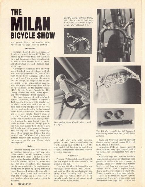 <------ Bicycling Magazine 02-1976 ------> 1976 Milan Bicycle Show